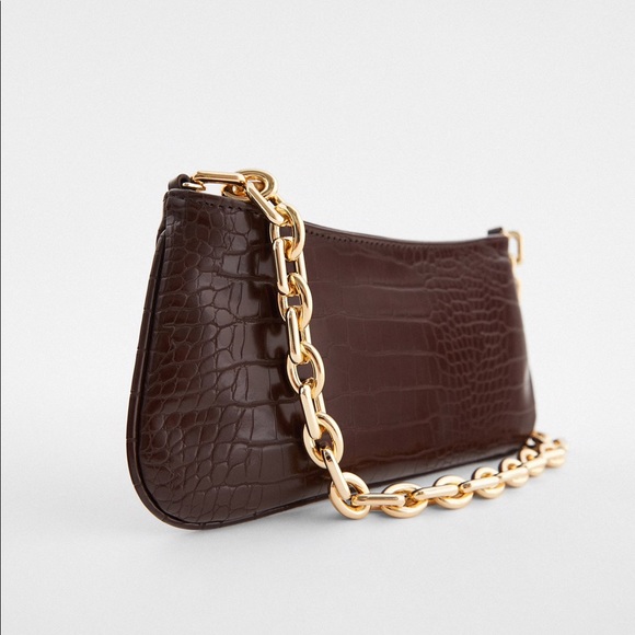 Zara Burgundy Brown Fall Chain Strap Animal Embossed Shoulder Bag - Picture 11 of 15
